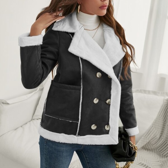 Cozy Charcoal Grey Luxe Teddy Vegan Suede Jacket Coat - Picture 2 of 8